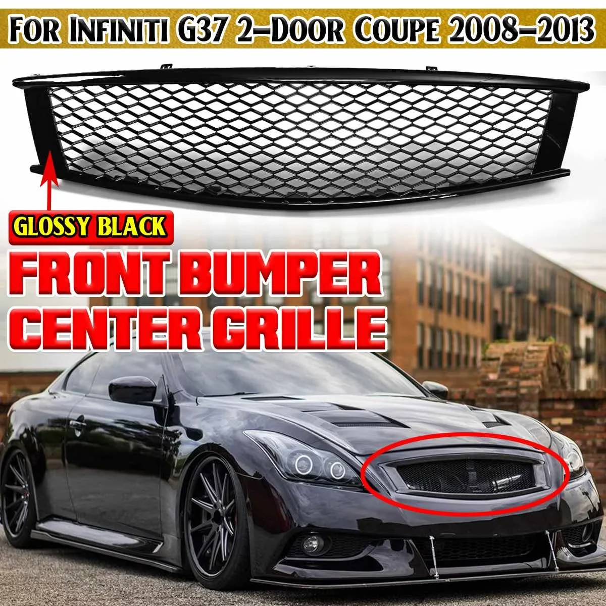 

G37 Car Front Bumper Grille Grill Cover Guard For Infiniti G37 2Dr Coupe 2008-2013 ABS Honeycomb Mesh Centre Racing Grills Panel