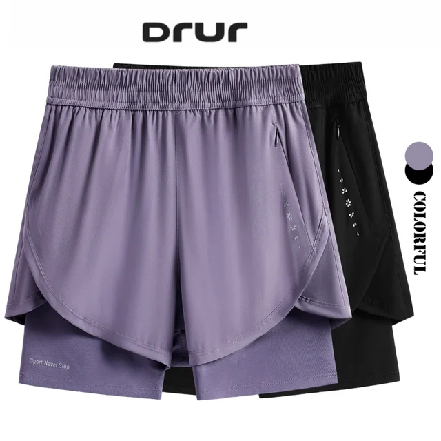 48075-7dd9fe.png DRUR Summer Running Shorts High Waist Quick Dry Workout Shorts With Zippered Pocket 2 in 1 Athletic Sportswear for Women Men New