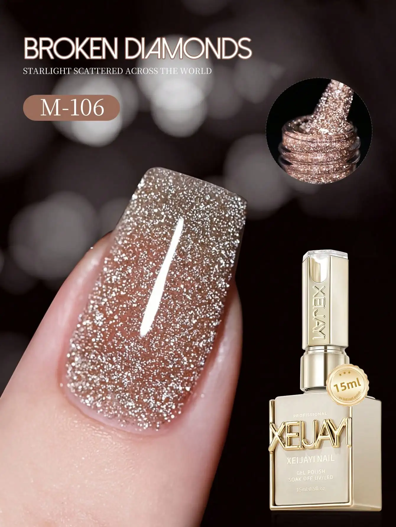 1 Stück 15ml Broken Diamond Weihnachts-Nagellack für Herbst und Winter, Gel-Nagellack mit Glitzer-Effekt, Maillard Broken Diamond Gel