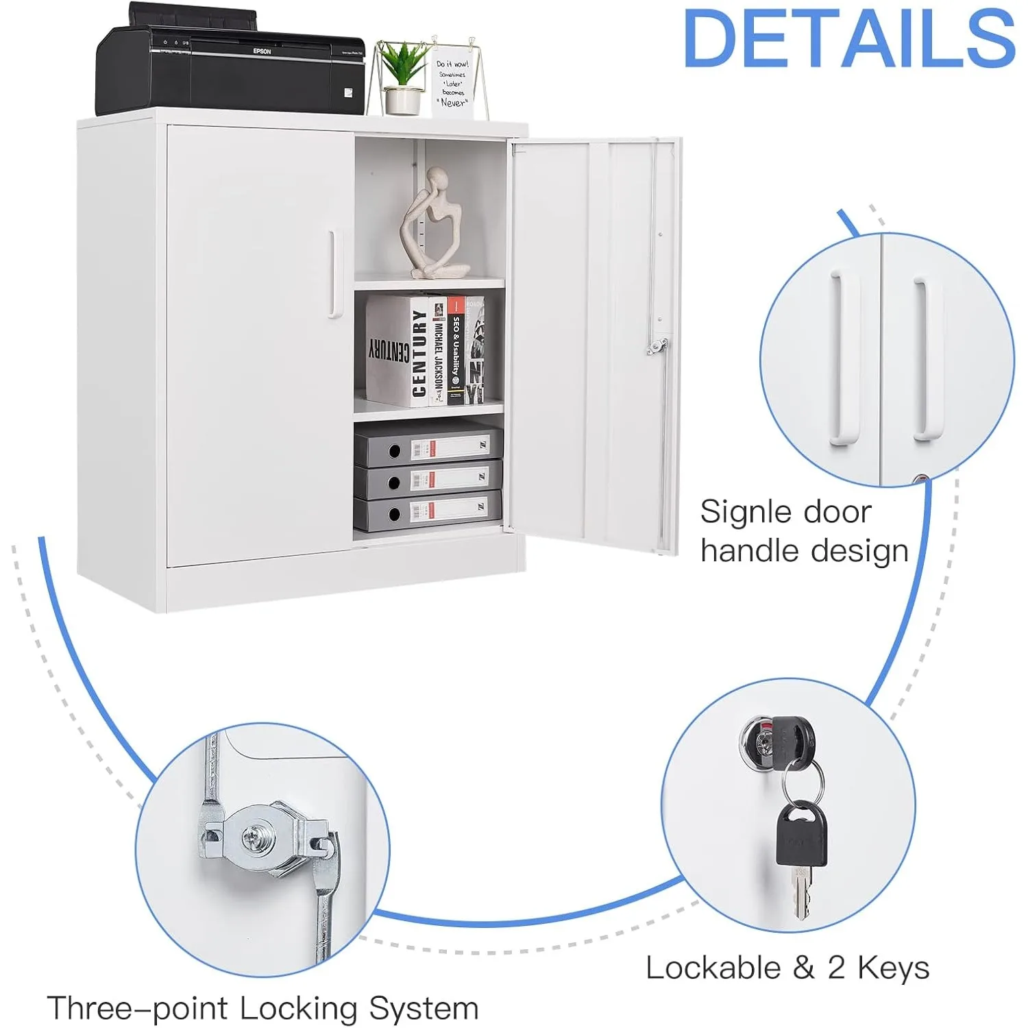 Metal Garage Storage Cabinet with 2 Doors and 2 Adjustable Shelves - 35.5" Steel Lockable File Cabinet,Locking Counter Cabinet 4