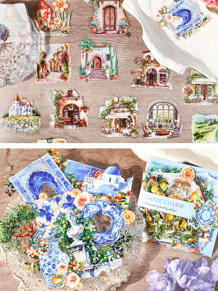 Forest Small Town Series 20Pcs Aesthetic PET Stickers Waterproof Vintage Building Scenery for Journals Planners Scrapbooking