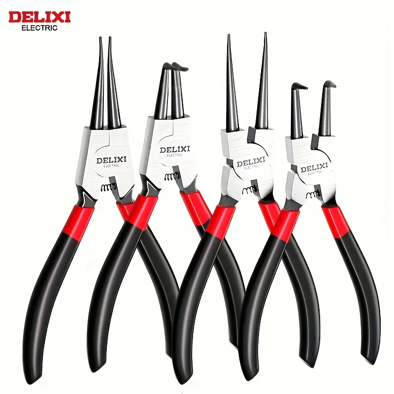 DELIXI ELECTRIC Circlip Pliers Set 5 Inch, Internal External Snap Ring Pliers Made of High Carbon Steel with Spring for Machinery Repair