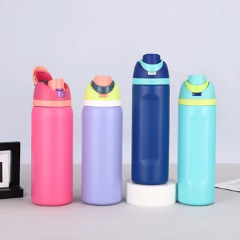 Tasse d'eau à isolation thermique en acier inoxydable, tasse à fruits avec anneau de transport, tasse rebondissante Portable à Double boisson, bouilloire de sport 1