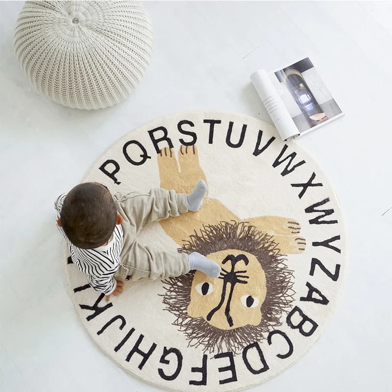 

Rug Little Lion Children's Room Round Carpet Nordic Style Living Room Bedroom Bedside Floor Mat Can Be Machine Washed Home Rug