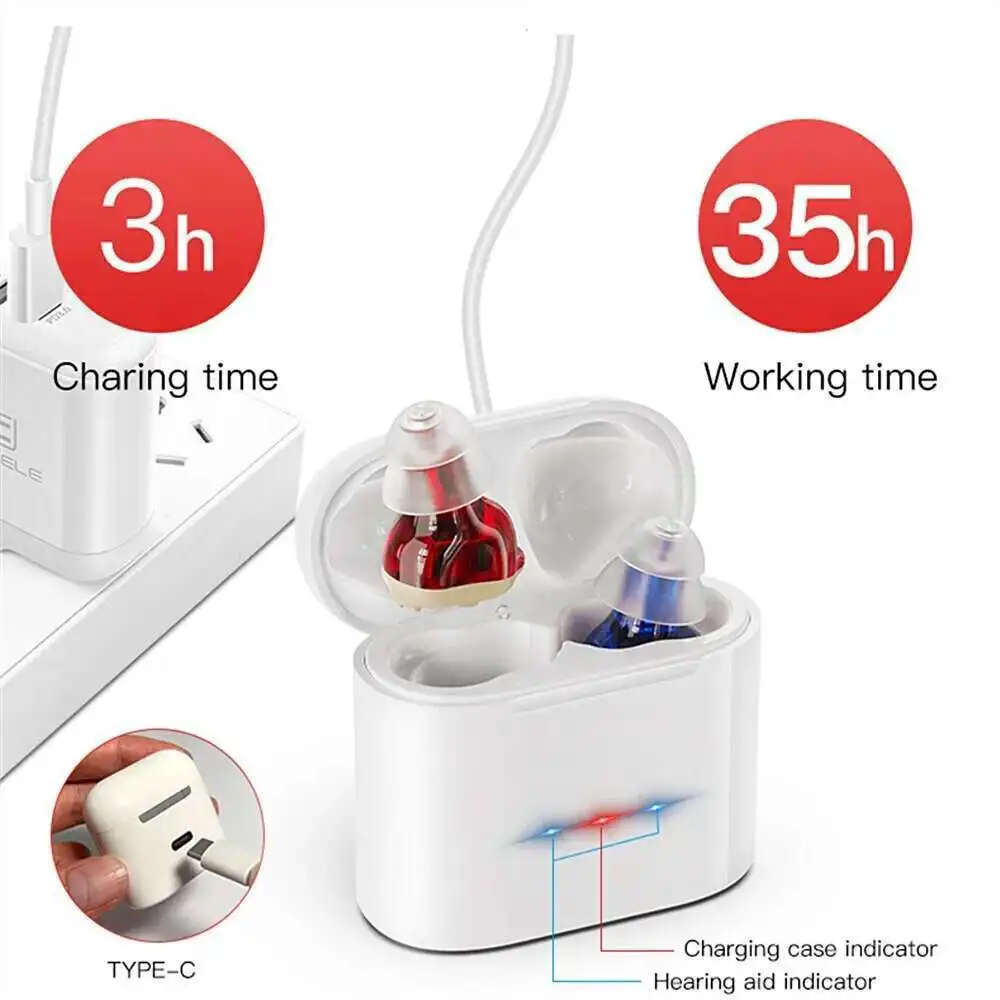 Rechargeable Portable Mini Boost Hearing Earphones Long Battery Life Power Display Noise Reduction Earbuds For Elderly Gifts