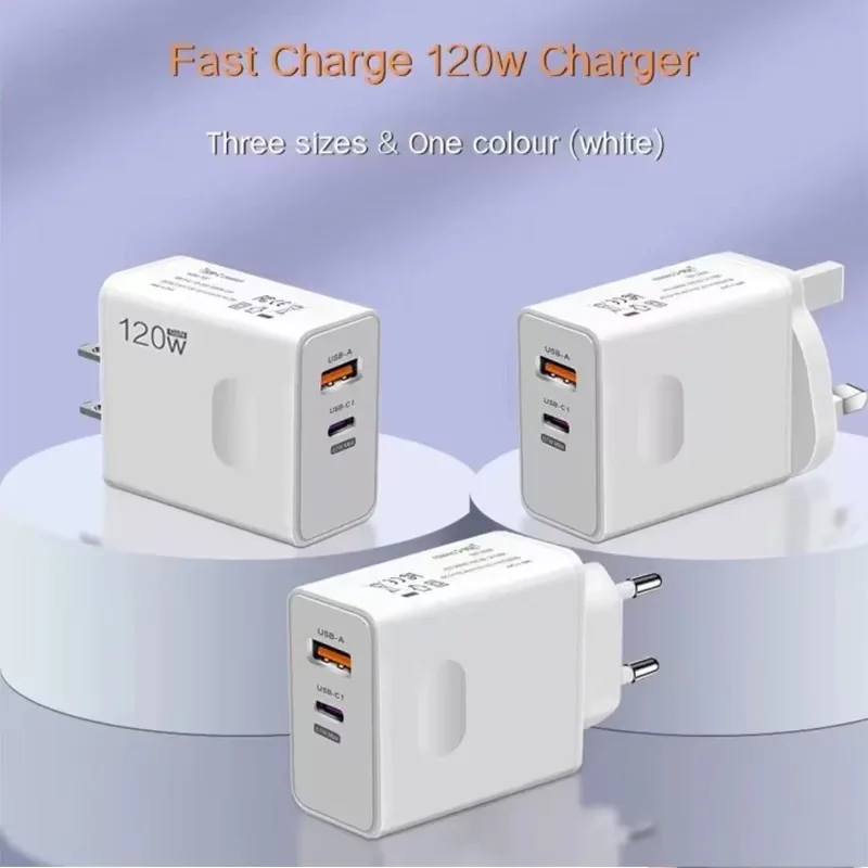 120W Super Fast Charging GaN Head Charger with EU/US/UK Compatibility