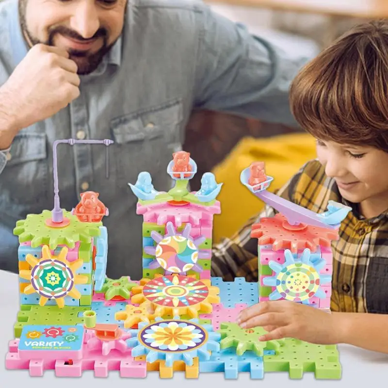 Building Blocks Gear Cogs Toy Electric Brick Building Gears Toy Set Interlocking Learning Blocks Birthday Gift For Kids Children