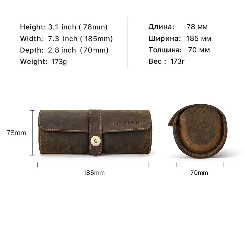 Watch Storage Box Watch Storage Bag Watch Storage Pouch 3-Slot Watch hang Travel Case Portable Vintage cowhide Leather Watch Display Case Storage Box Organizers Men Gift