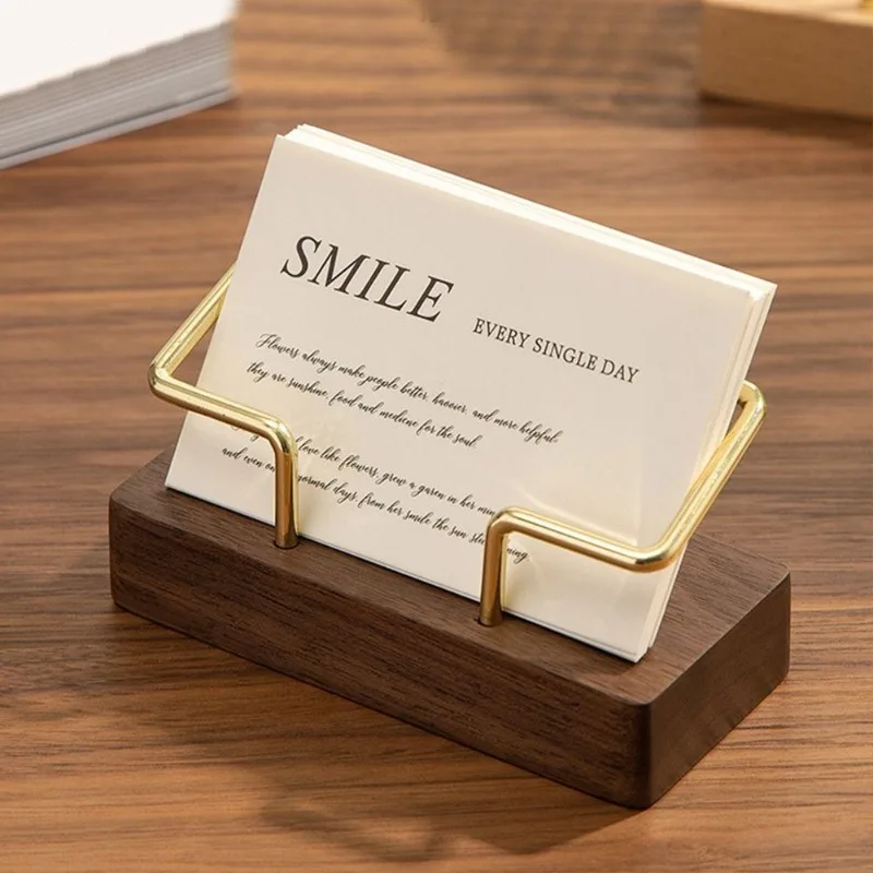 1Pc Card Storage Business Card Holder Tabletop Shelf Cards Display Stand Metal Wooden Holder Home Office Supply