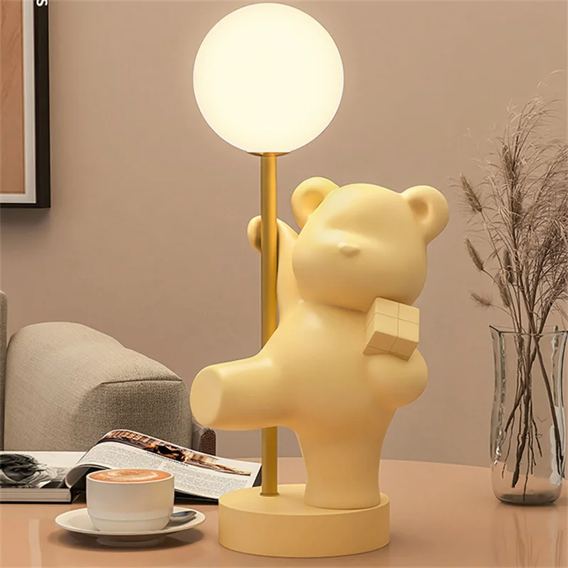 

Cartoon Bear Light Kid Baby Desktop Decoration Led Resin Lighting 220v Yellow Kawaii Pink Night Lamp for Princess Girl Bedroom