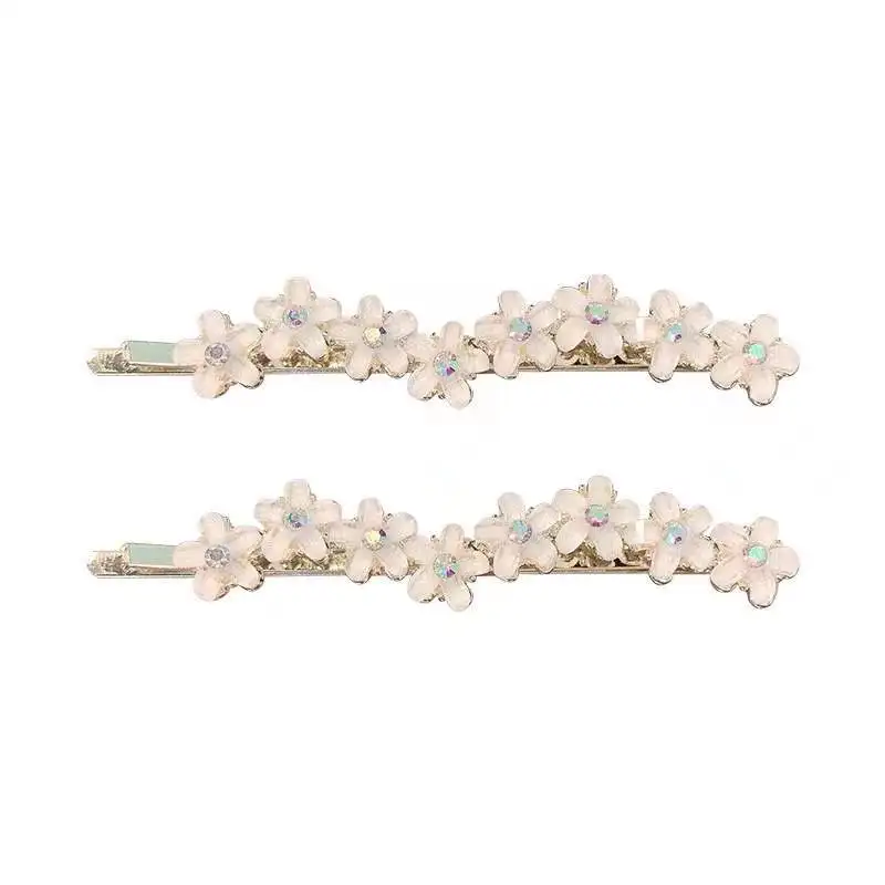 Conjunto de 2 Presilhas de Cabelo com Flor de Vidro, Personalizadas e Brilhantes, com Strass Branco e Palavra no Design, Acessórios para Cabelo_voghion.com