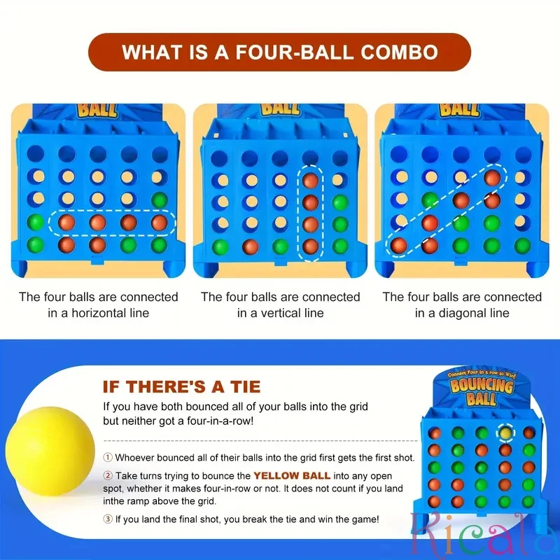Interactive Multiplayer Tabletop Game Bouncing Ball Connect 4 Game Cognitive Skill-Building Toy Ideal Gift For Family For Kids