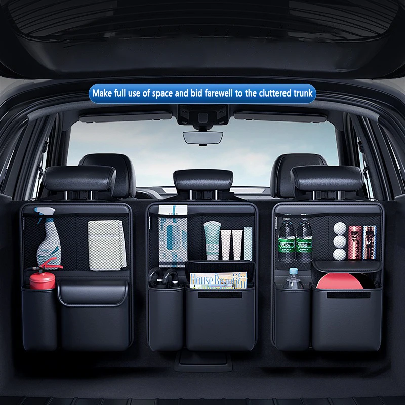 

Back Seat Car Trunk Hanging Storage Bag Organizer washable Leather Waterproof Multi-pocket Car Trunk Storage Bag Organizer ﻿