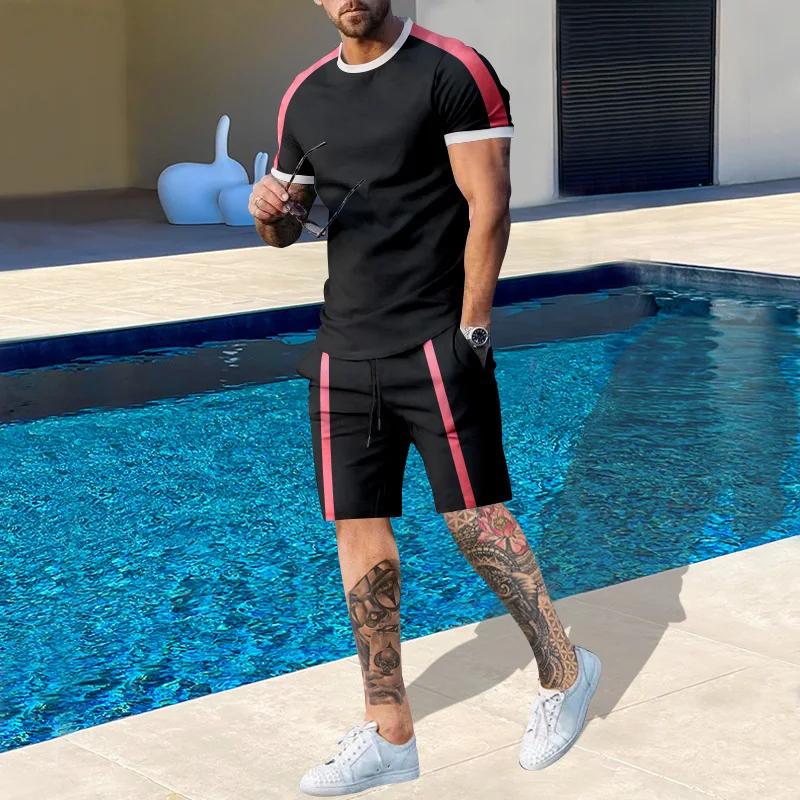 Summer Sportwear Suit Short Sleeve T Shirt Shorts Men 2 Piece Sets  Tracksuit Sportwear Suit Casual Trend Oversized Clothes Set
