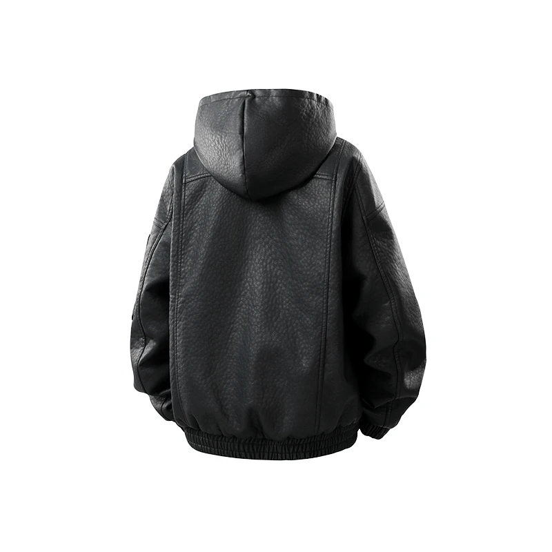 Casual Hooded Leather Jacket Warm Winter Mens Brand Quality PU Faux Leather Locomotive Jacket Thicken Fleece Motorcycle Coat - 3
