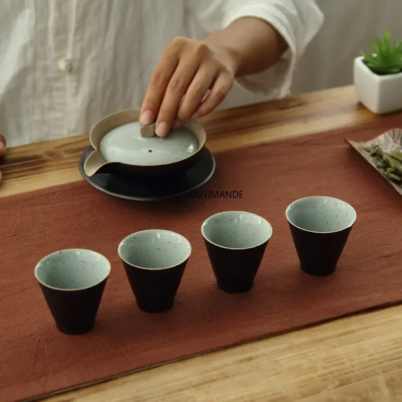 Japanese Stoneware Kung Fu Tea Set Ceramic Gaiwan Bowl Hand Grab Pot Bubble Teapot Manual Kiln Discoloration Glaze Tea Bowl