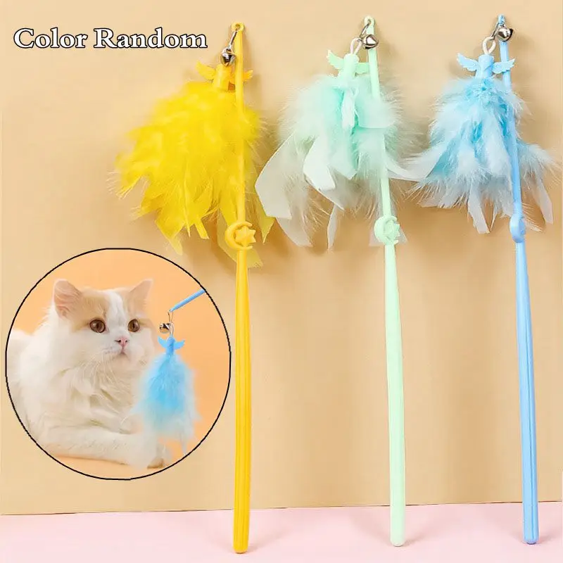 

3/50pcs Funny Kitten Cat Teaser Interactive Toy Rod With Bell Feather Toys For Pet Cats Stick Wire Chaser Wand Toy Random Color