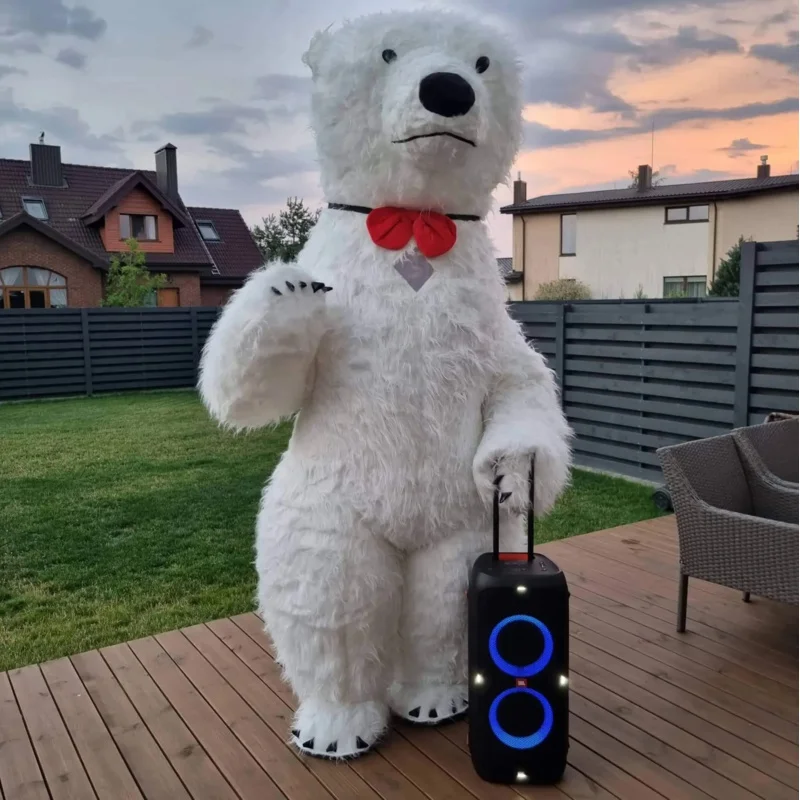 

2024 Giant Inflatable Polar Bear Costume Adult Fur Plush Blow Up Mascot Suit Animal Character Inflated Garment for Stage Props