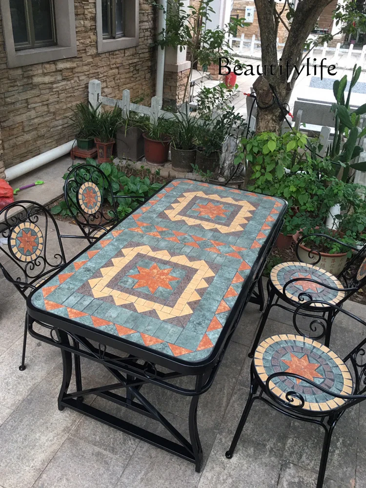 

European-Style Courtyard Outdoor Garden Long Table Courtyard Leisure Coffee Shop Outdoor Table and Chair Combination
