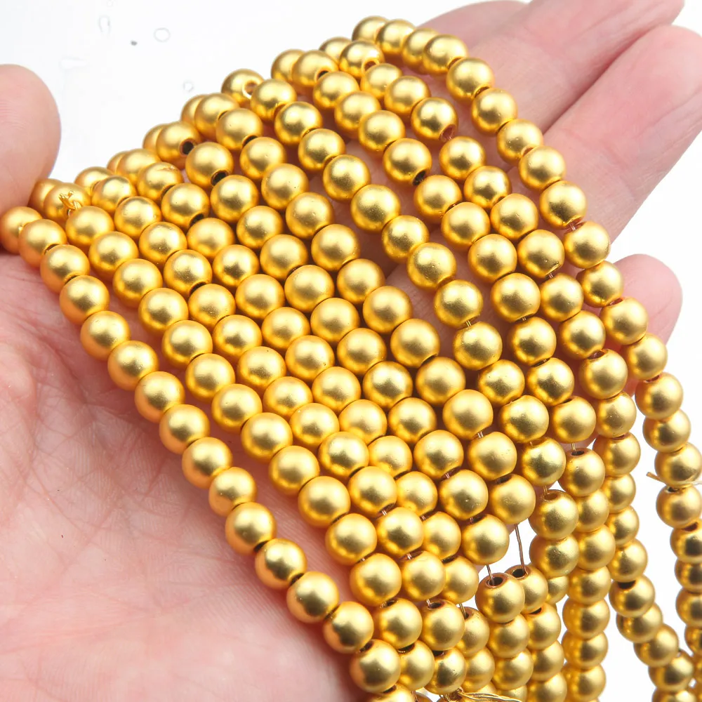 Бусины из гематита, матовые золотые бусины, круглые бусины россыпью для рукоделия, Аксессуары для ожерелья, фурнитура 4/6 мм
