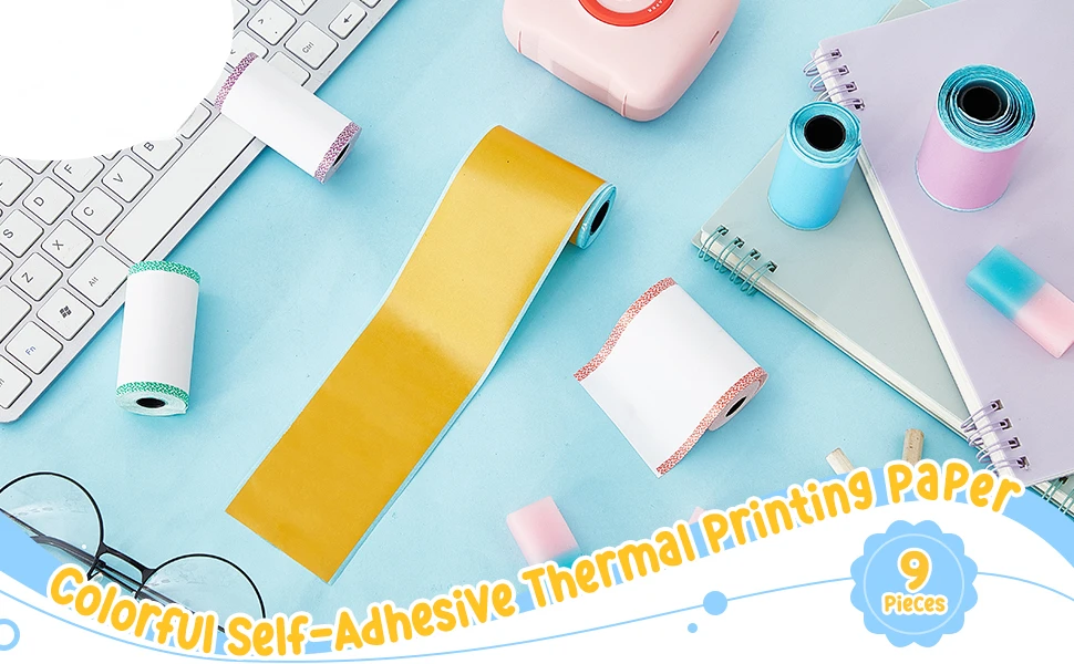 Description Picture 2 of item9 Rolls Thermal Printer Paper Adhesive 57X30mm Mini Printing Paper Rolls Printable Stickers For P1 Printer PeriPage A6 Printer