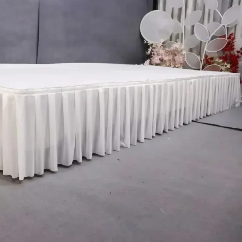 Table Skirt White Pleated Wedding Backdrop Curtains Table Clothes Birthday Banquet Stage Silk Skirting Event Party
