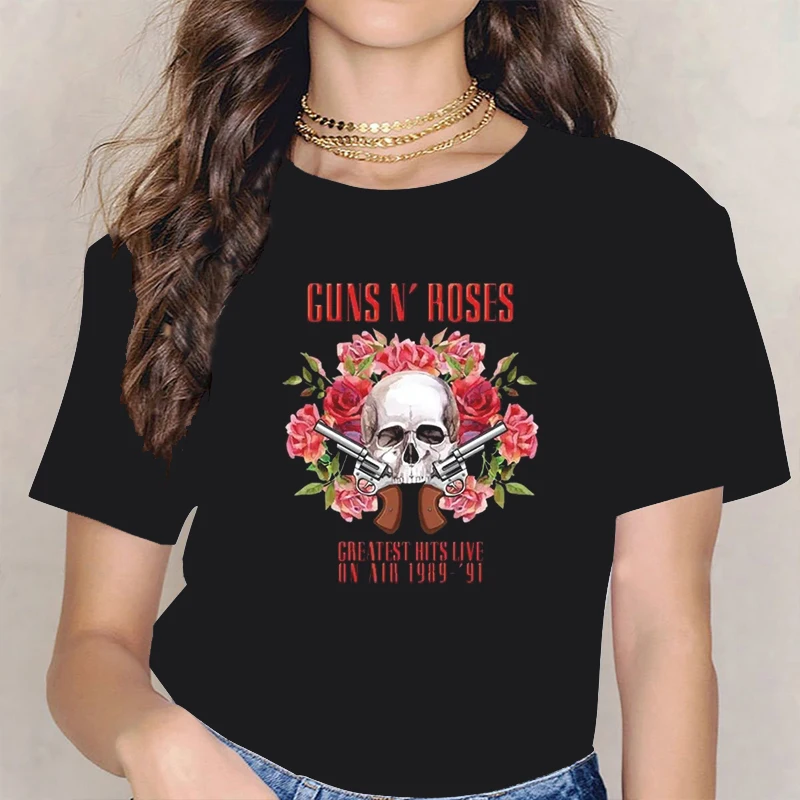 Guns N Roses Graphic Print T Shirt Plus Size Rock Band Casual Streetwear Short Sleeve Fashion Crew Neck Women