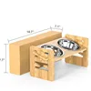 1PC Bamboo Adjustable Raised Elevated Pet Food Bowls,Stand Feeder with 2 Bowls and Anti Slip Feet for Comfort Feeding 2