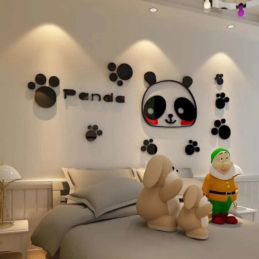 

Cute Cartoon Panda Wall Stickers Children's Room Decoration Wall Sticker Acrylic Three-dimensional Kindergarten Wall Sticker