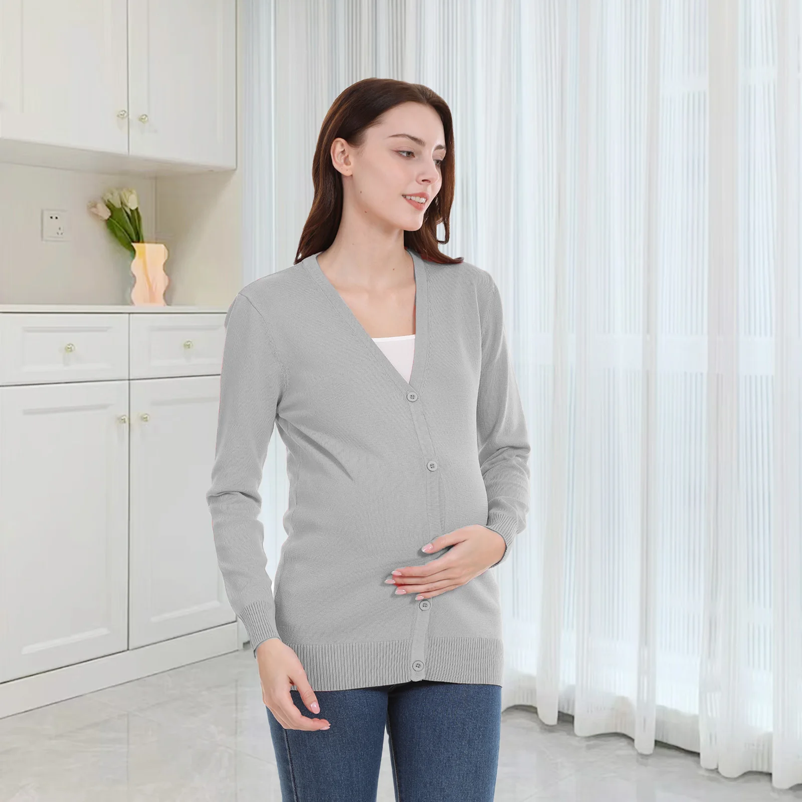 Pregnant Women Coat Cardigan Spring Autumn Long Sleeve Maternity Clothes Sweater Stretch Breastfeeding Clothes Knit Coat
