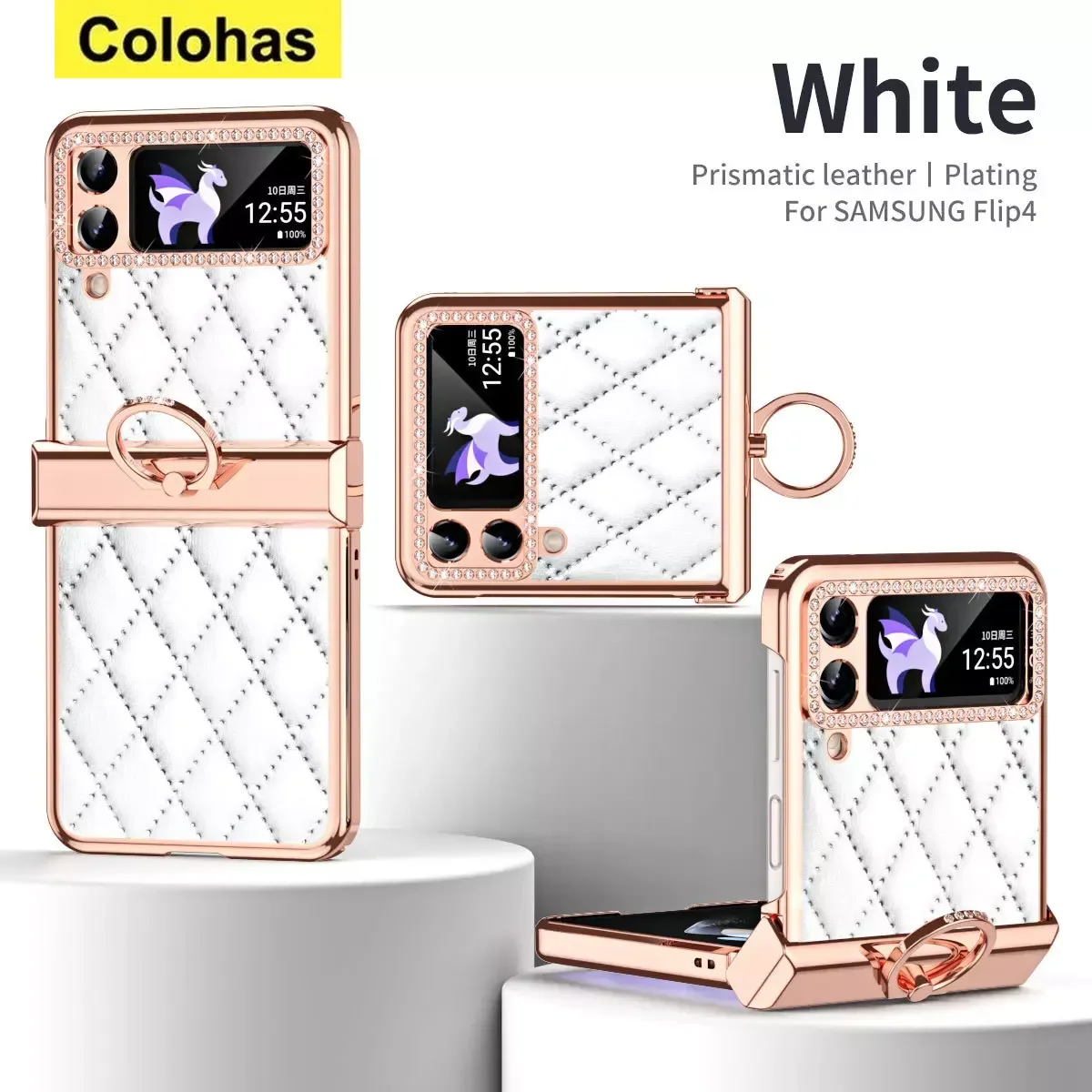 

For Samsung Zflip4 Phone Case Foldable Full Hinge Diamond Small Fragrance Ring Anti Drop Protective Leather Mobile Phone Cases