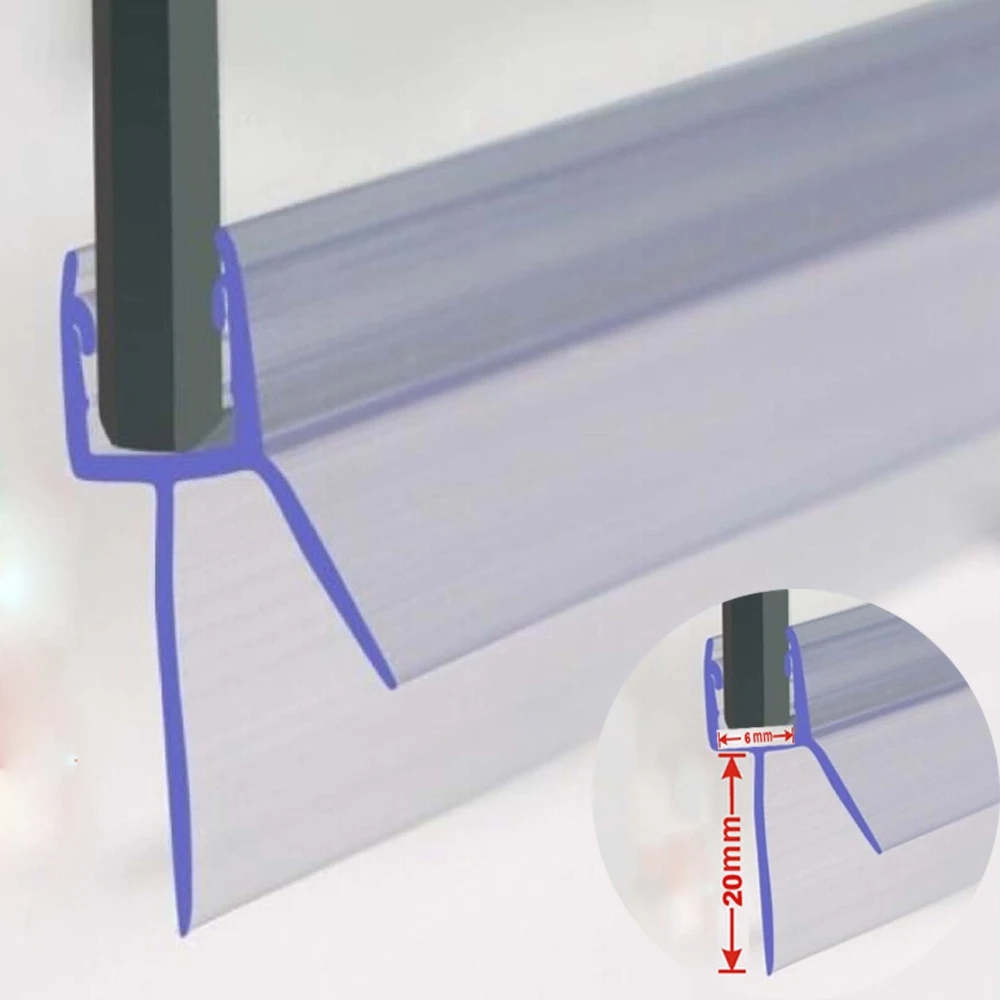 20mm Shower Screen Seal Strip PVC Frameless Glass Door Bottom Weather Stripping Seal Sweep Glue-free Bathroom Hardware For 4-6mm