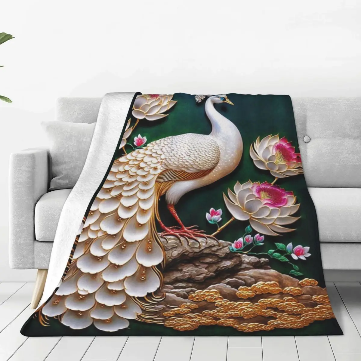 

3D Peacock Blankets Elegant Animal Flower Travel Office Flannel Bedding Throws Super Warm Living Room Customized Bedspread Gift