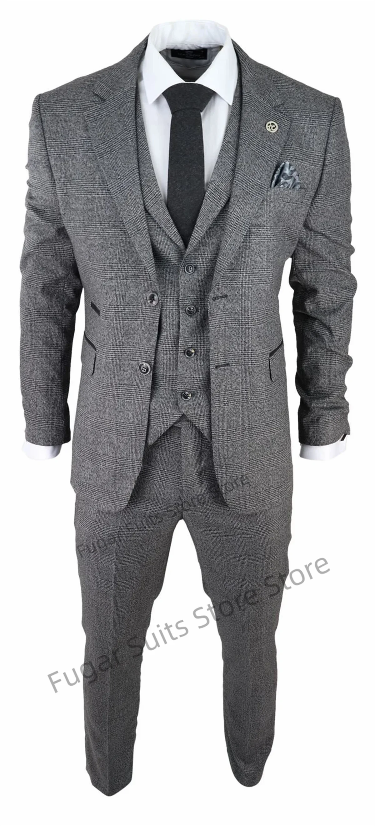 Classic Grey Vintage Wedding Suits For Men Slim Fit Notched Lapel Groom Formal Tuxedos 3 Pcs Business Male Blazer Costume Homme