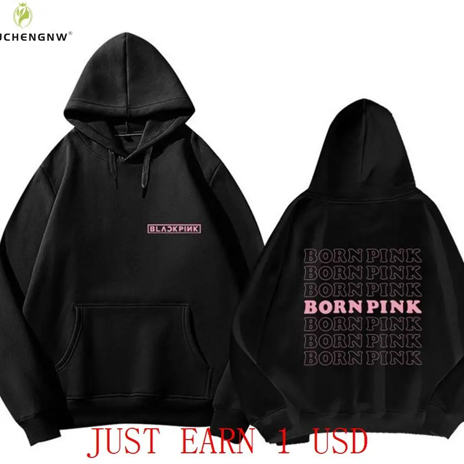 

2023 Kpop BORN Pink Tour Vocal Concert Same Hooded Solid Color Long Sleeved Cotton Bp Sweatshirt Y2K Oversize Hip Hop Top Tee