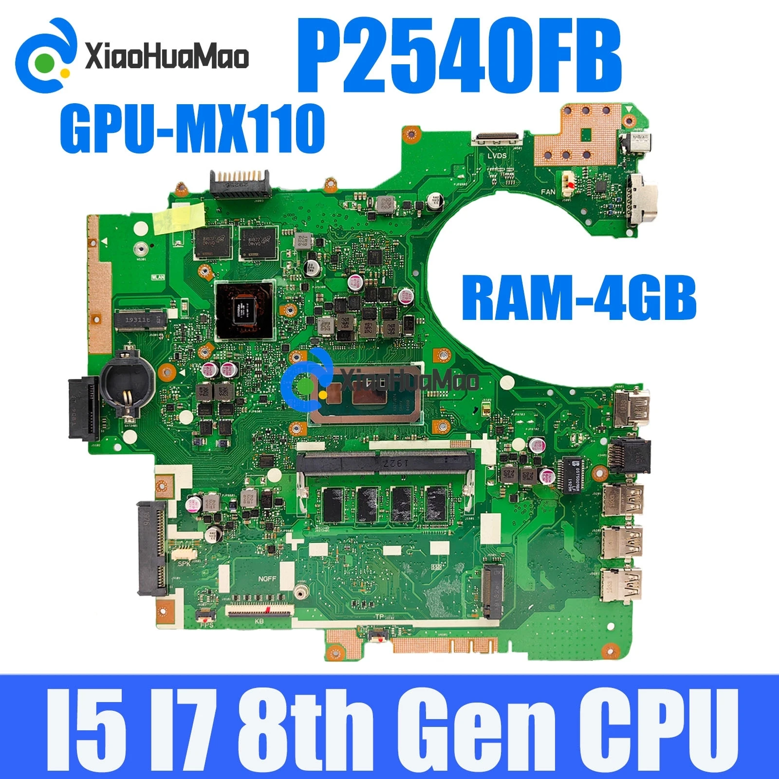 

P2540FB with i5 i7-8th Gen CPU MX110-V2G GPU 4GB-RAM Notebook Mainboard For ASUS P2540FB P2540F Laptop Motherboard