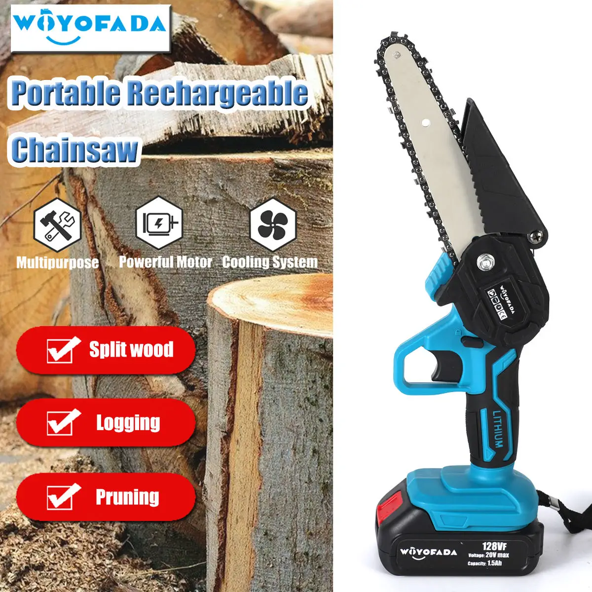 6 Inch Portable Electric Chain Saw Pruning Cordless Garden Logging Saw Woodworking Cutter For Makita 18V Battery electric chainsaw