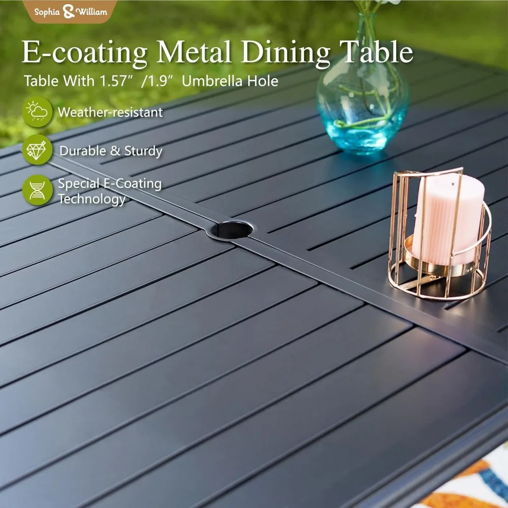 Patio Dining Set Pieces, Patio Dining Swivel Chairs Padded with 1 Umbrella Table, Outdoor Table and Chair for Lawn Garden 6