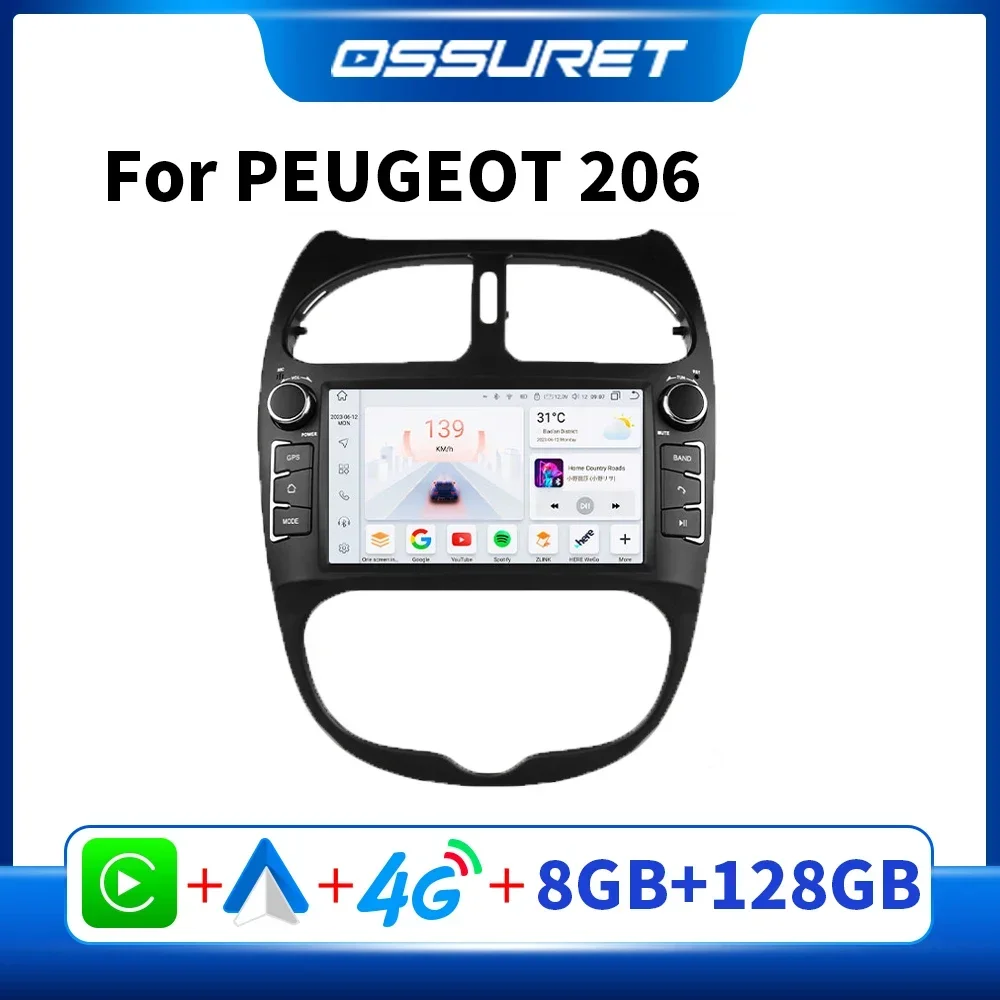 Android Car Radio for For PEUGEOT 206 206CC 206SW 2000-2005 2006 2007 2008  Multimedia Audio Wireless Carplay 7inch Screen GPS