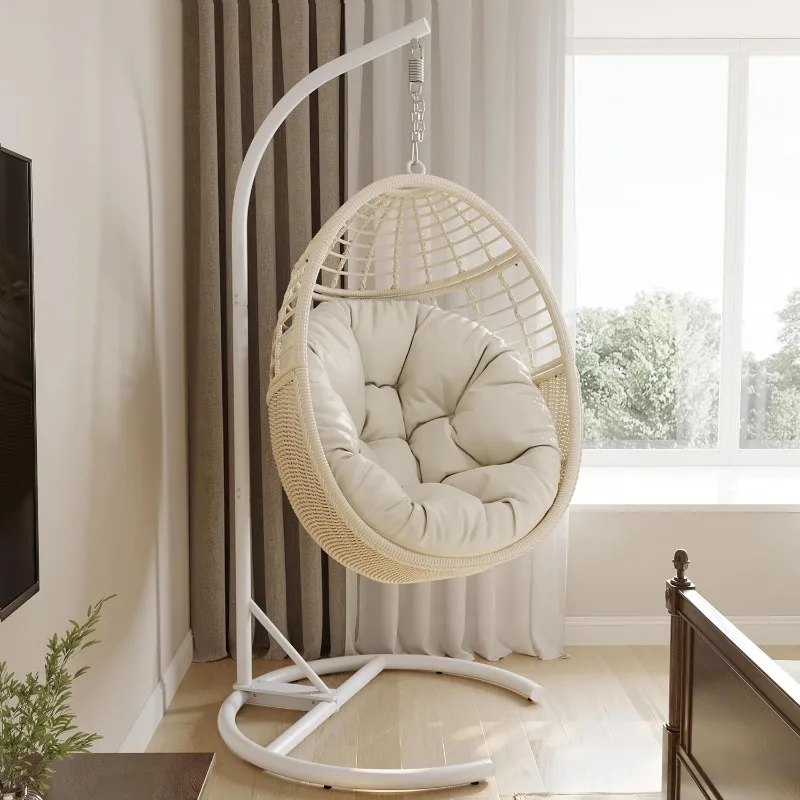 

Egg Swing Hanging Chair with Stand,Indoor Outdoor Wicker Rattan Chairs with Steel Frame and UV Resistant Cushion for Patio,Lawn