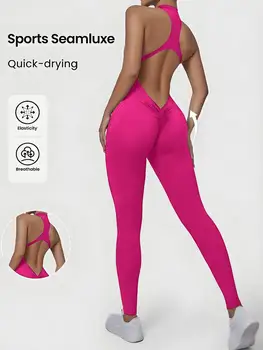Tuta fitness da palestra integrata con colletto rialzato con cerniera e schiena cava, tuta da allenamento ad asciugatura rapida, tuta da yoga da donna 1