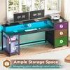 59" Office Desk, Reversible, Drawers & Storage, Gaming Desk with LED Lights & Power Outlet 5