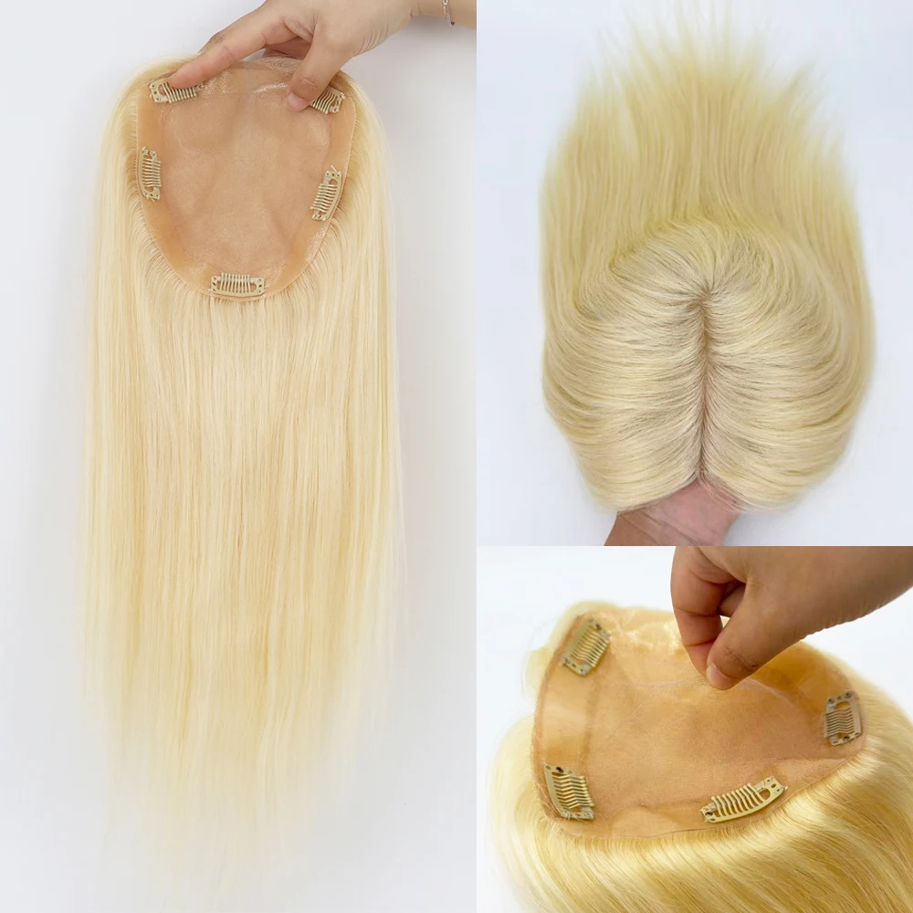 여성용 실리콘 두피 가발 DIY 컬러 150% 두꺼운 밀도 금발 페루크 실크 베이스 토퍼 더블 드로운 레미 인모