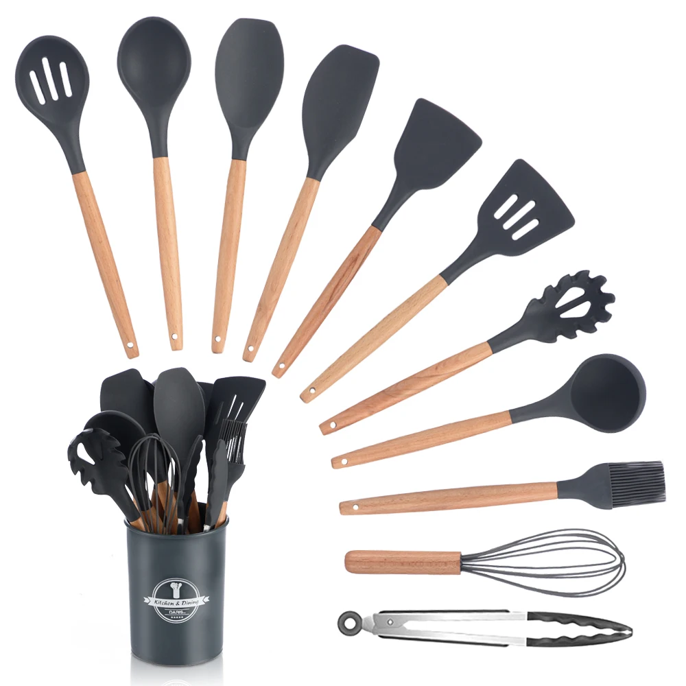 Silicone Kitchenware Cooking Utensils Heat Resistant Kitchen Non-Stick Cooking Utensils Kitchen Baking Tools with Storage Box