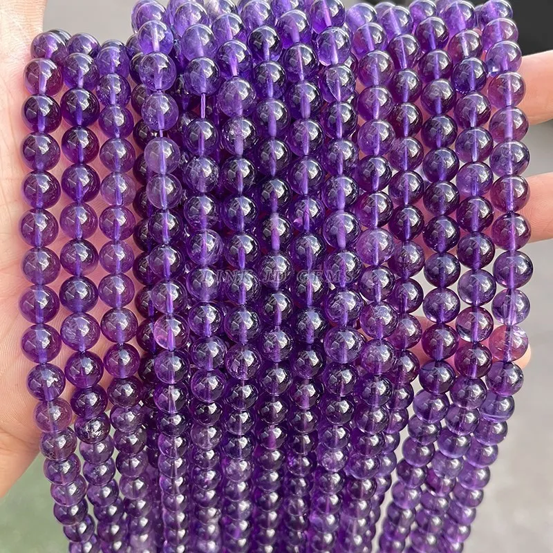 5A Natural Stone Purple Amethysts Beads Round Loose Spacer 4 6 8 10mm Pick Size For Jewelry Making Diy Bracelet Accessories 6