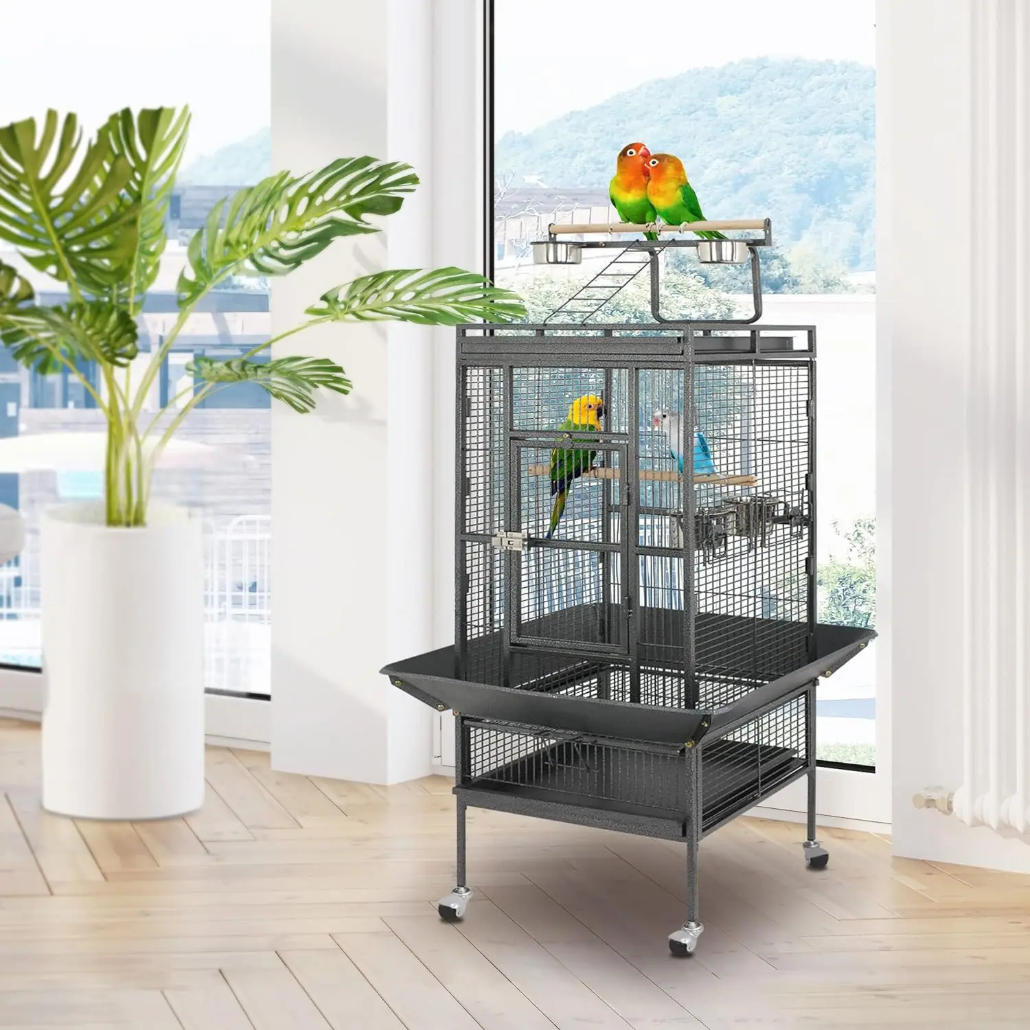 

61-inch 2in1 Large Bird Cage with Rolling Stand Playtop Parrot Chinchilla Finch Cage Macaw Conure Cockatiel Cocka