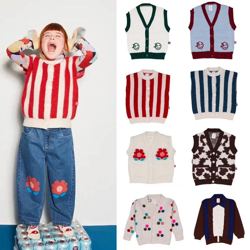AW24 Kids Cardigan for Girl Boy Knitted Vest wyn Striped autumn winter Child Knit Sweaters Vest Pullover outfit Clothes