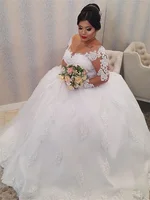 vestido de casamento Wedding Dress Plus Size Illusion Long Sleeve Pearls Beading Appliques White Bridal Gowns vestido de noiva - Image 4