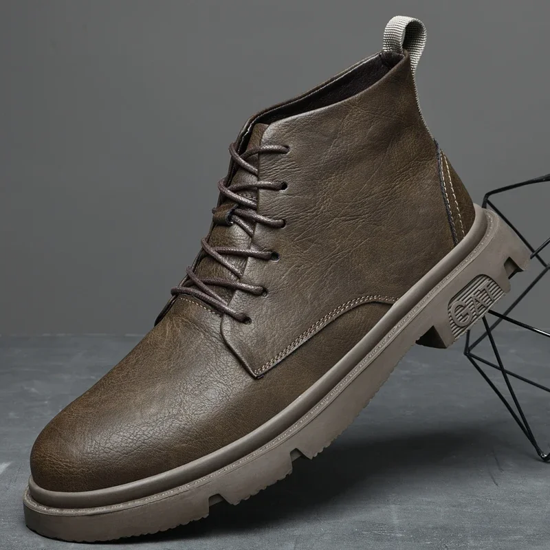

Классические Брендовые мужские кожаные ботинки, модные мужские высокие ботинки, Универсальные мужские ковбойские ботинки, британская Повседневная нескользящая обувь