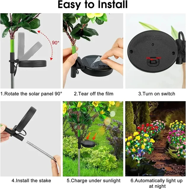 LED Solar Light Waterproof Azalea Solar Flowers Lamp Outdoor Decorative for Garden Yard Lawn Path Lighting Holiday Wedding Decor 5
